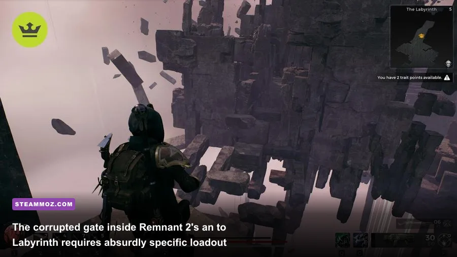 The glowing red corrupted digital portal leading to the Archon archetype in Remnant 2