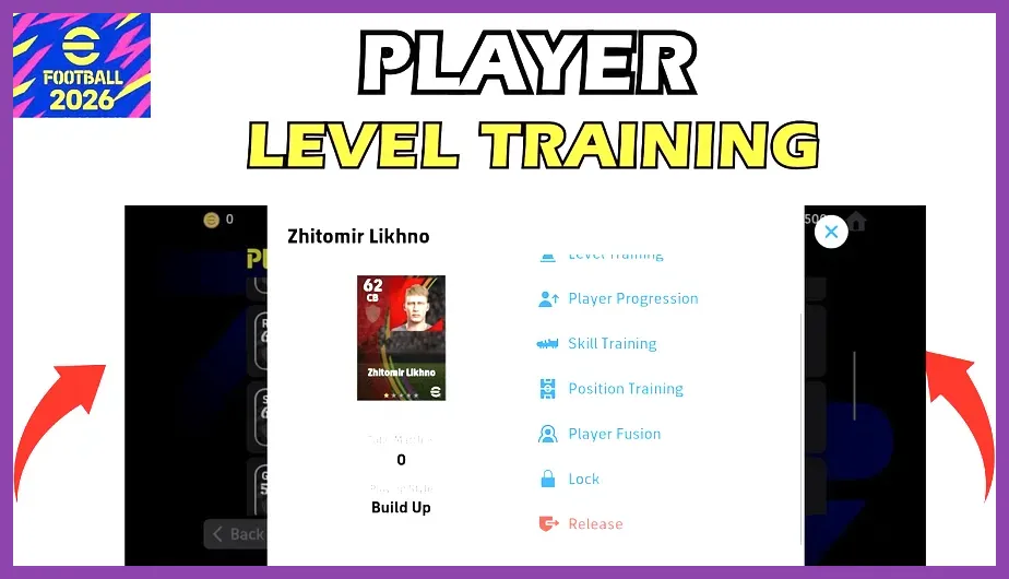 eFootball 2026 mobile player training screen