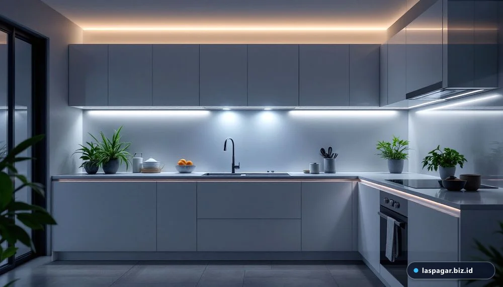 trik pencahayaan dan storage kitchen set aluminium dapur sempit