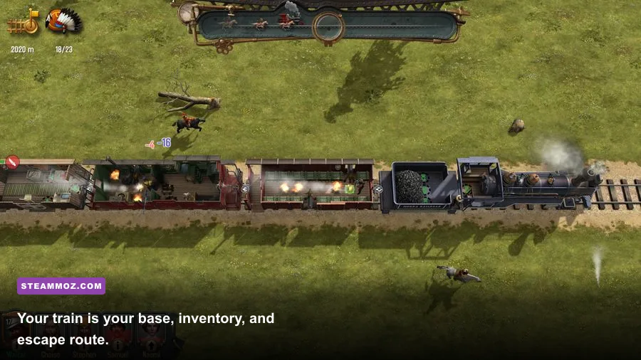 Bounty Train train management screen showing locomotive cars and crew