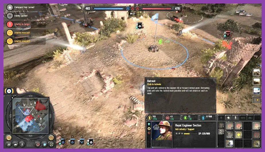 Units retreating safely to base headquarters in Company of Heroes 3
