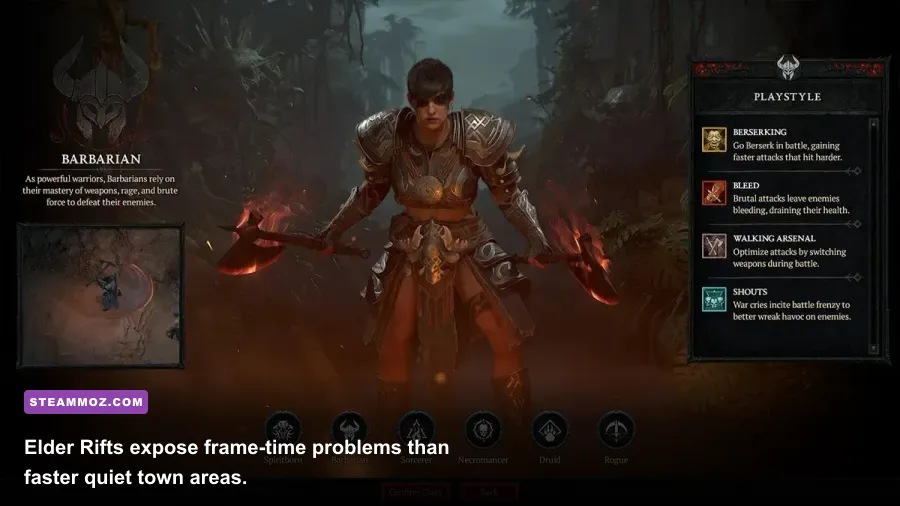 Diablo Immortal Barbarian using Whirlwind during a crowded Elder Rift run