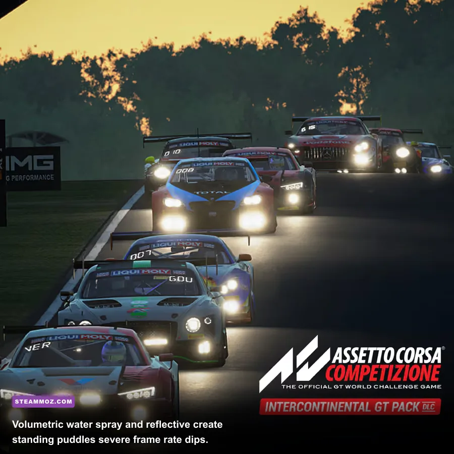 Realistic wet weather conditions and tire spray in Assetto Corsa Competizione