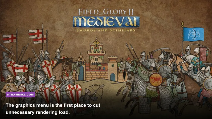 Fields of Glory II PC graphics settings menu showing resolution and quality options