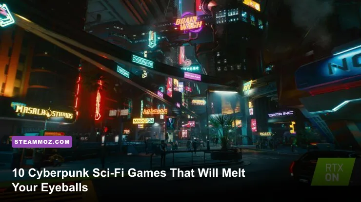 Neon-lit skyline of Night City in Cyberpunk 2077 with ray tracing enabled