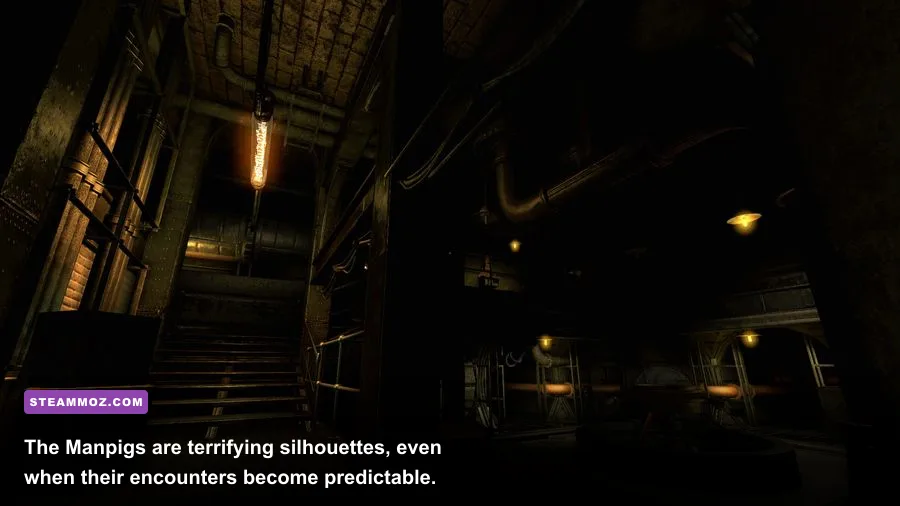 A Manpig stalking the player in an underground tunnel in Amnesia A Machine for Pigs