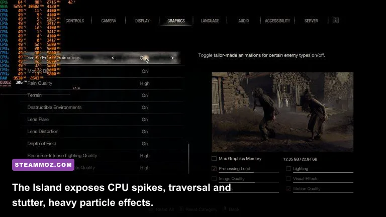 Leon exploring the island laboratory in Resident Evil 4 Remake on PC