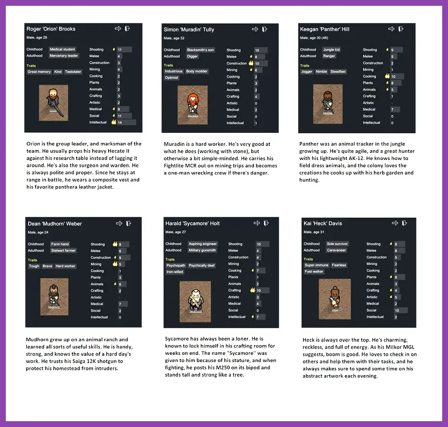 RimWorld custom character creation screen