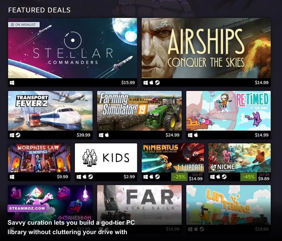 Digital PC storefront interface showing bundle discounts and curated collections