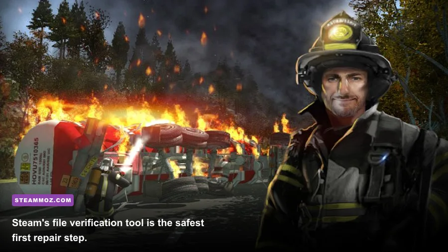 Steam local files menu for verifying Firefighters 2014 game files
