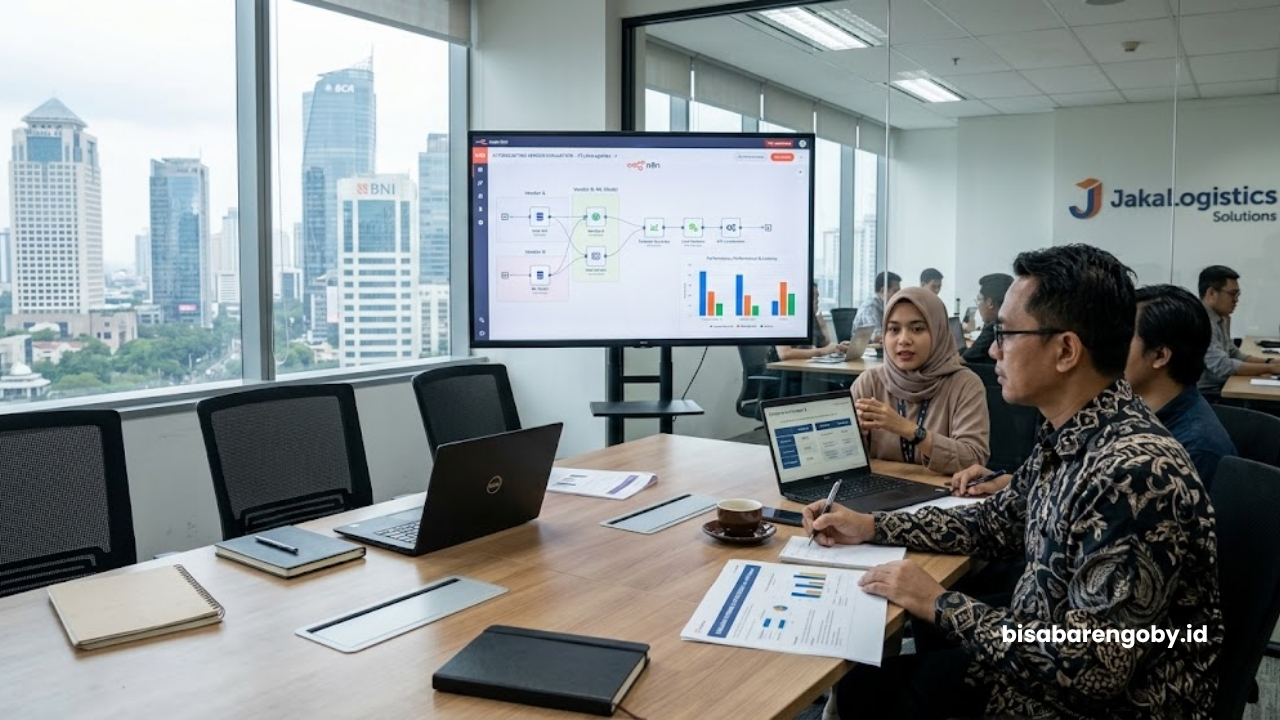 Manajer pengadaan mengevaluasi vendor AI Forecasting untuk perusahaan di Jakarta berbasis n8n