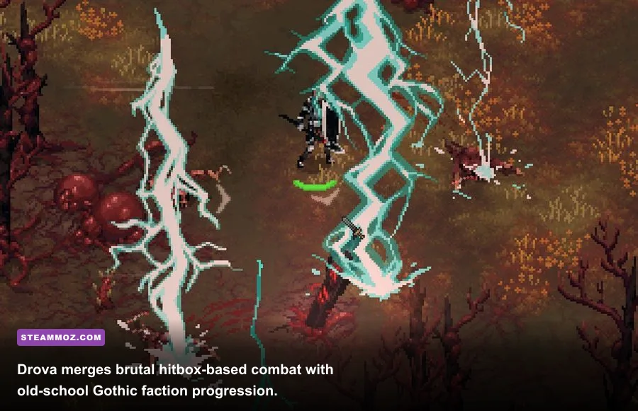 Visceral pixel art melee action in Drova Forsaken Kin