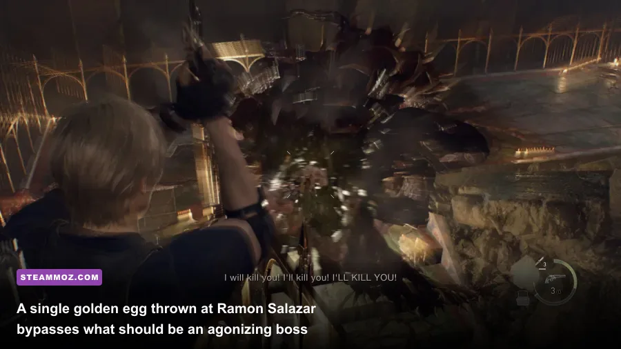 Ramon Salazar mutated boss form revealing his vulnerable core inside the Castle