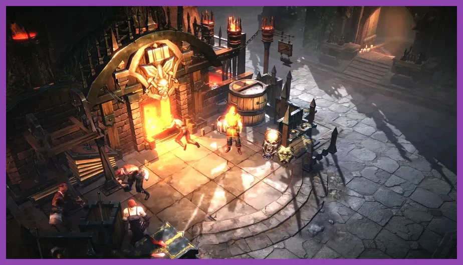 Westmarch city hub in Diablo Immortal PC client displaying full 4K visual resolution