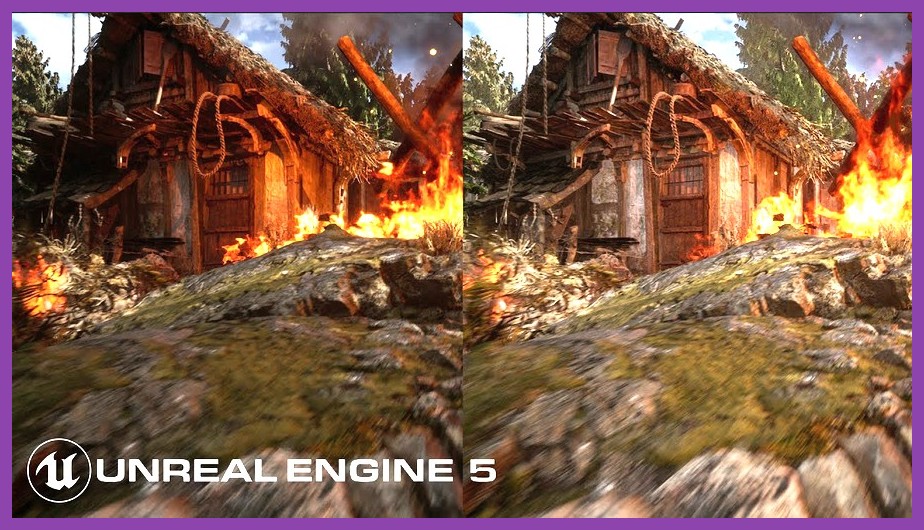 Visual fidelity side-by-side comparison showcasing DLSS and dynamic resolution scaling