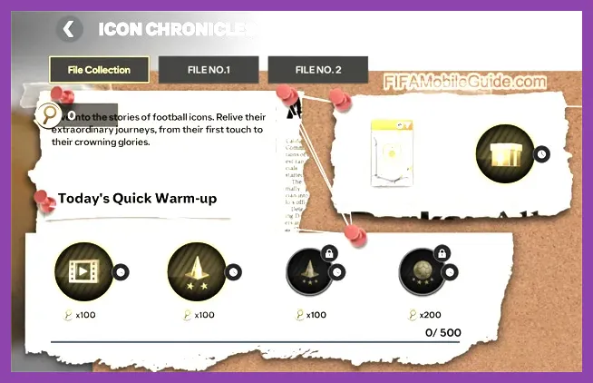 FC Mobile 26 Icon Chronicles mode screen showing reward path nodes