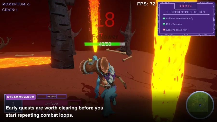 Dreamscape early game quest area with enemies and reward markers