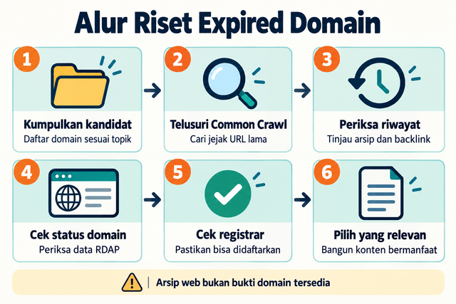 Enam langkah riset expired domain dari pengumpulan kandidat hingga pemeriksaan registrar