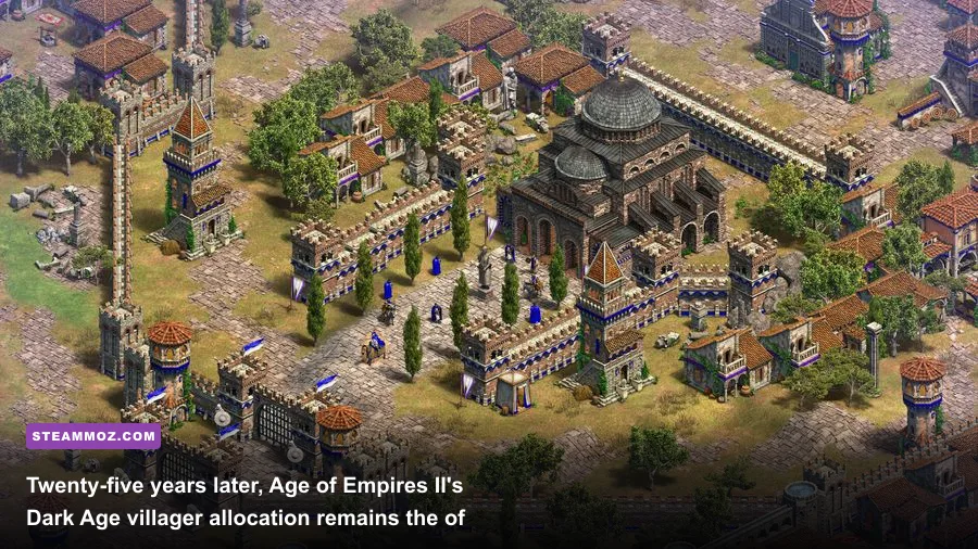 Age of Empires II Definitive Edition showing a Castle Age siege with trebuchets and paladins