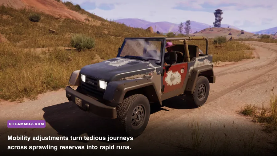 Off-road vehicle driving along a mountain trail in Call of the Wild The Angler