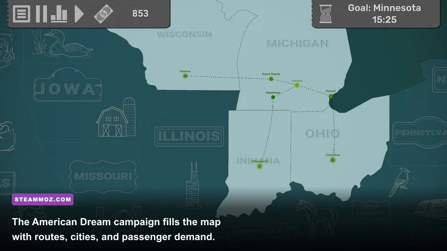 Fly Corp American Dream USA campaign map showing airports and flight routes