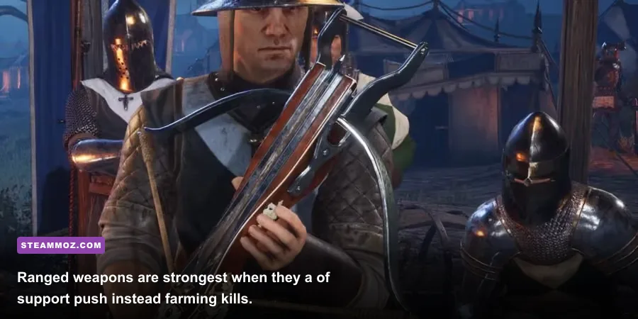 Chivalry 2 Crossbowman supporting an objective fight from a defensive position