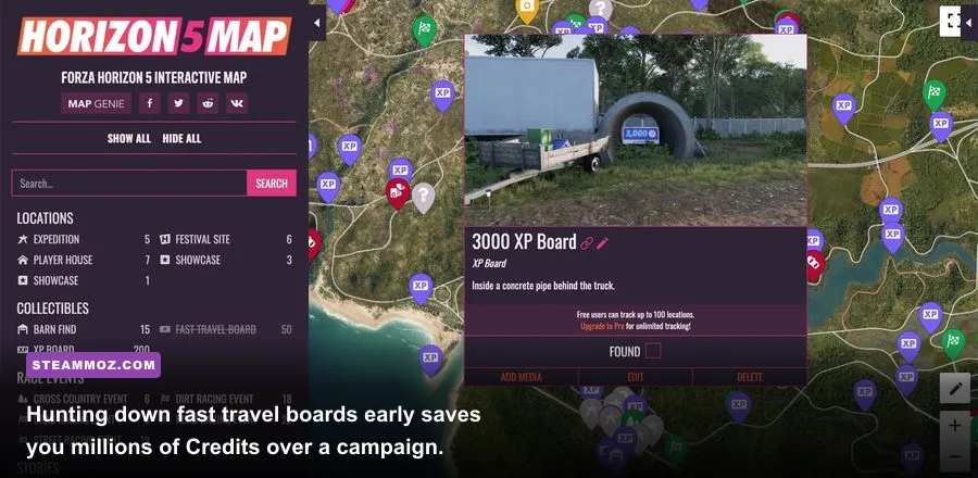 Forza Horizon 5 Mexico map populated with race events and bonus boards