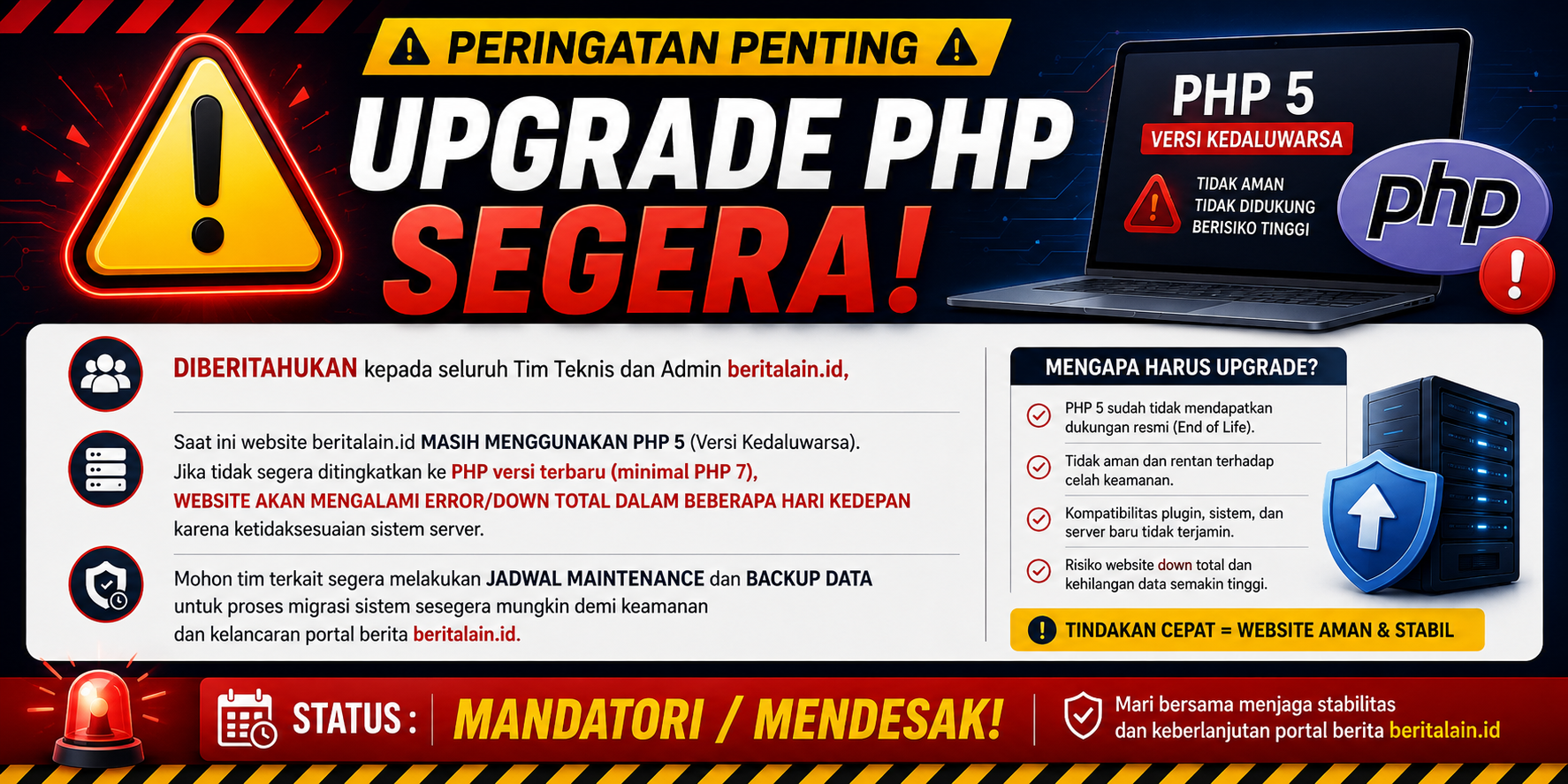 Peringatan Penting Upgrade PHP beritalain.id