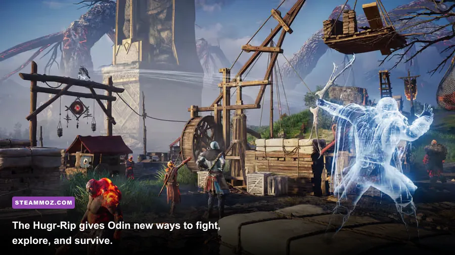 Odin using the Hugr-Rip power in Svartalfheim during Dawn of Ragnarok