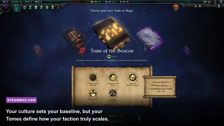 Selecting Tomes of Magic in Age of Wonders 4 library menu