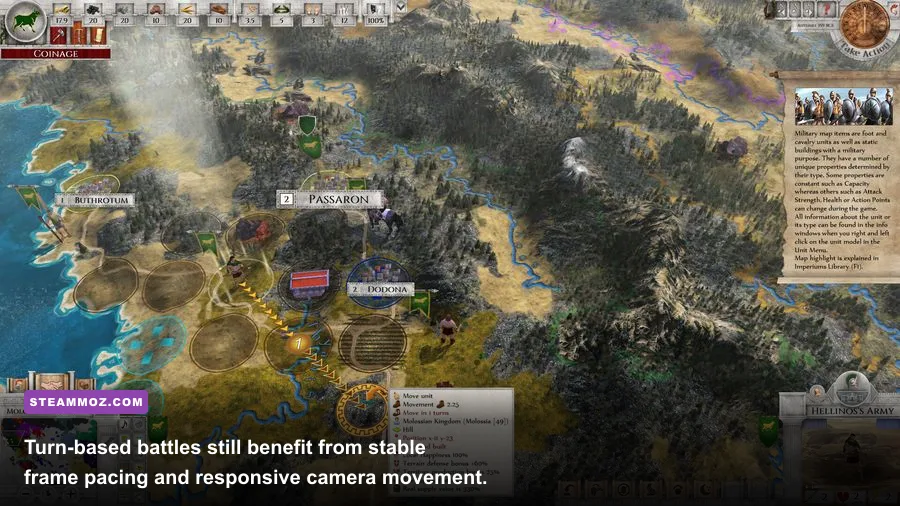 Imperiums Greek Wars battle interface displaying army units and strategic controls