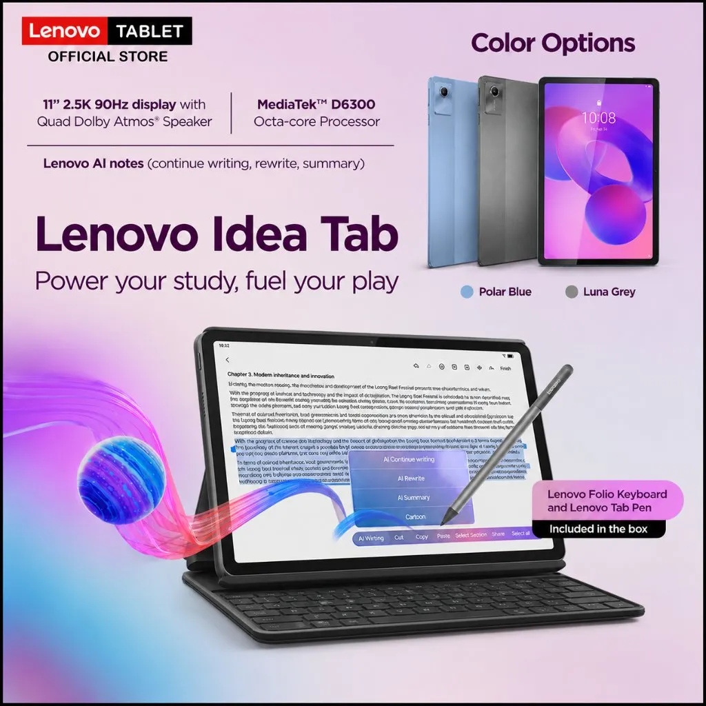 Lenovo Idea Tab - Tablet Android - MediaTek Dimensity 6300 - 11" 2.5K IPS 90Hz 500nits – Quad-Speakers Dolby Atmos - 7040mAh