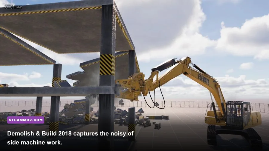 Demolish & Build 2018 excavator tearing down a structure at a demolition site