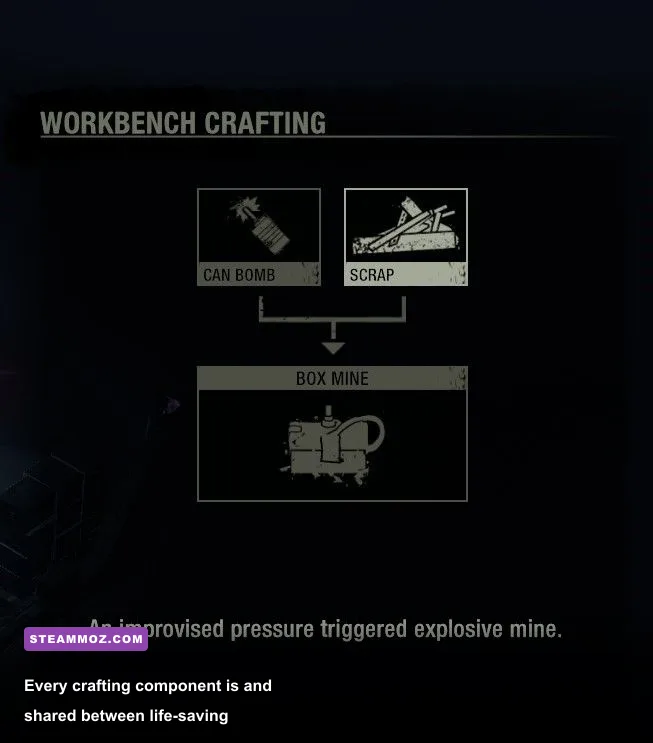 Joel's backpack crafting menu displaying available ingredients for molotovs and medkits