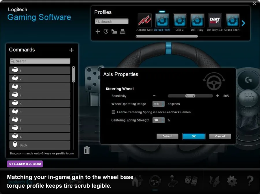 In-game force feedback settings menu in Assetto Corsa Competizione