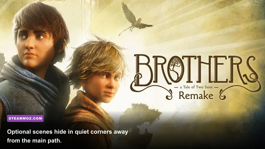 Naia and Naiee walking through a snowy village with lanterns in Brothers Remake