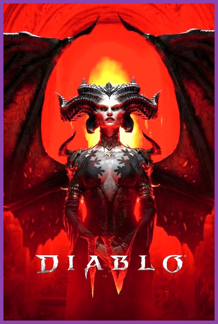 Diablo IV cover art showing the iconic Diablo logo and a heroic warrior