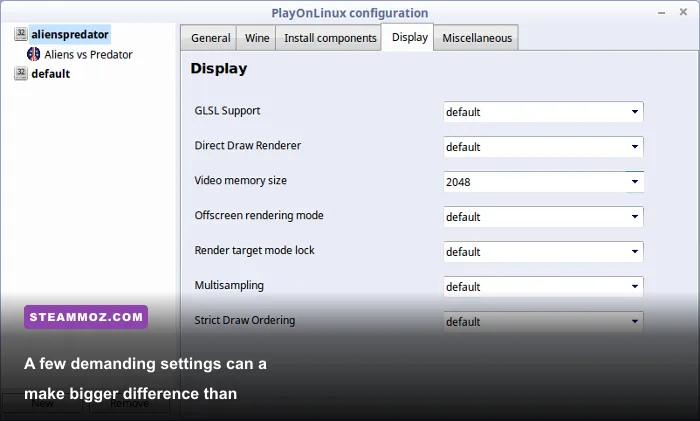 Aliens vs Predator 2010 PC graphics settings showing DirectX 11 options