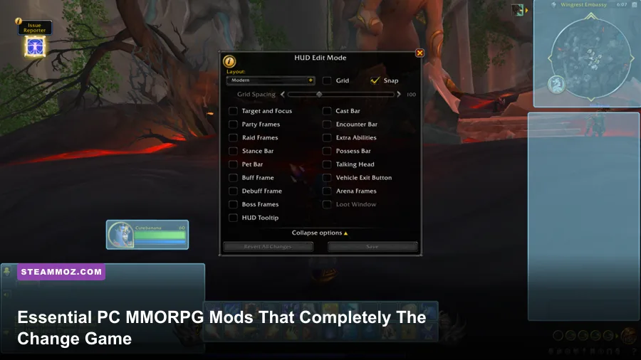Heavily customized clean MMORPG interface setup on PC featuring combat raid telemetry