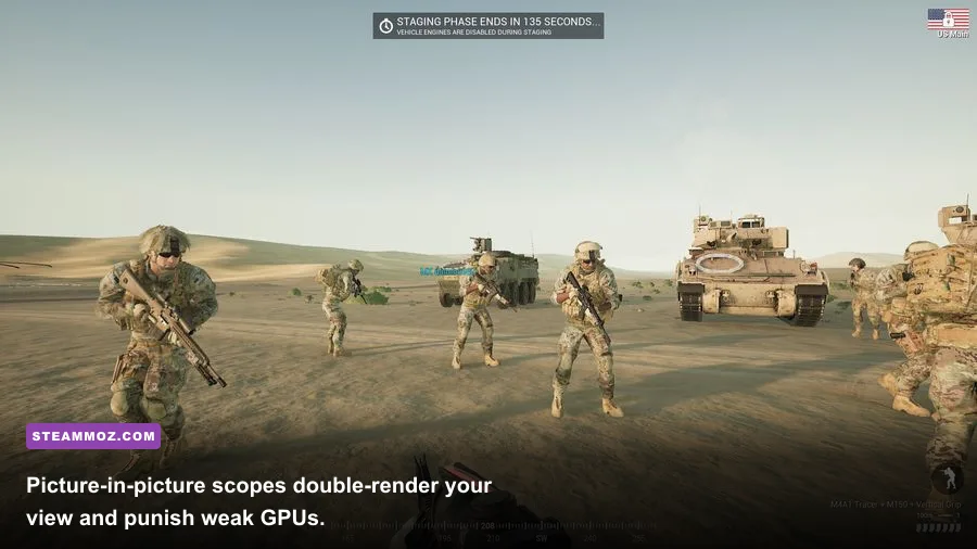 Aiming through a picture-in-picture optic in Squad