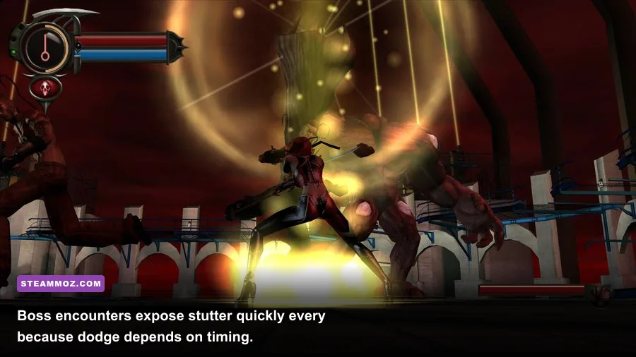 Rayne battling a boss in BloodRayne 2 Terminal Cut