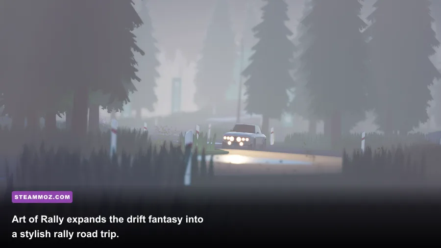 Art of Rally car sliding through a forest stage in Finland