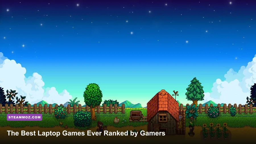 A collection of iconic laptop-friendly PC games including Minecraft, Stardew Valley, Hades, and Portal 2