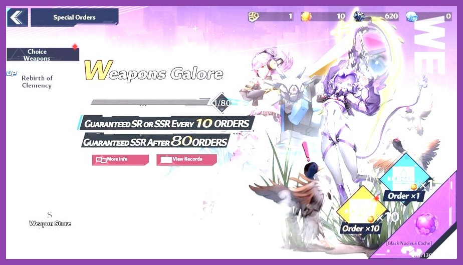 Red Nucleus order screen in Tower of Fantasy gacha interface
