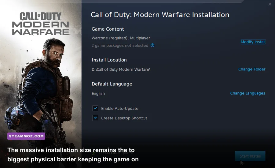 Call of Duty Modern Warfare large drive space requirements on PC