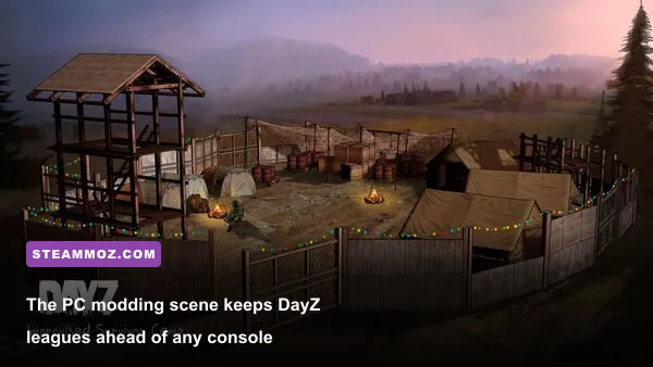 Fortified survivor compound built by players on a modded DayZ community server