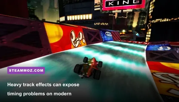 DethKarz racing on a track with demanding lighting and polygon effects