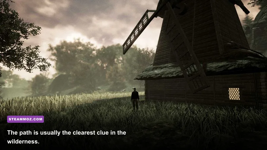 Drizzlepath Glass gameplay showing a winding path through the landscape