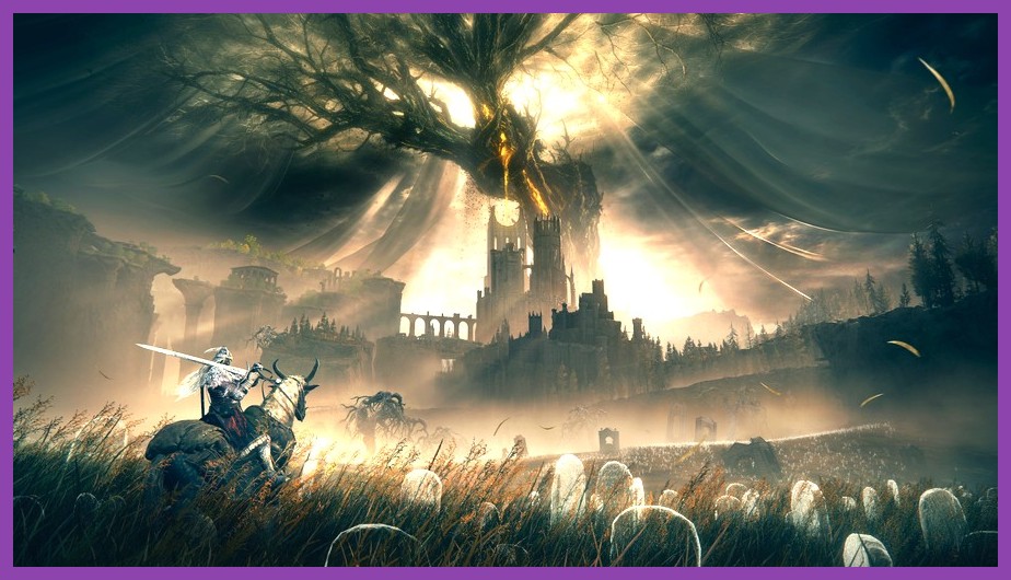 The vast Scadu Altus region of Shadow of the Erdtree at golden hour