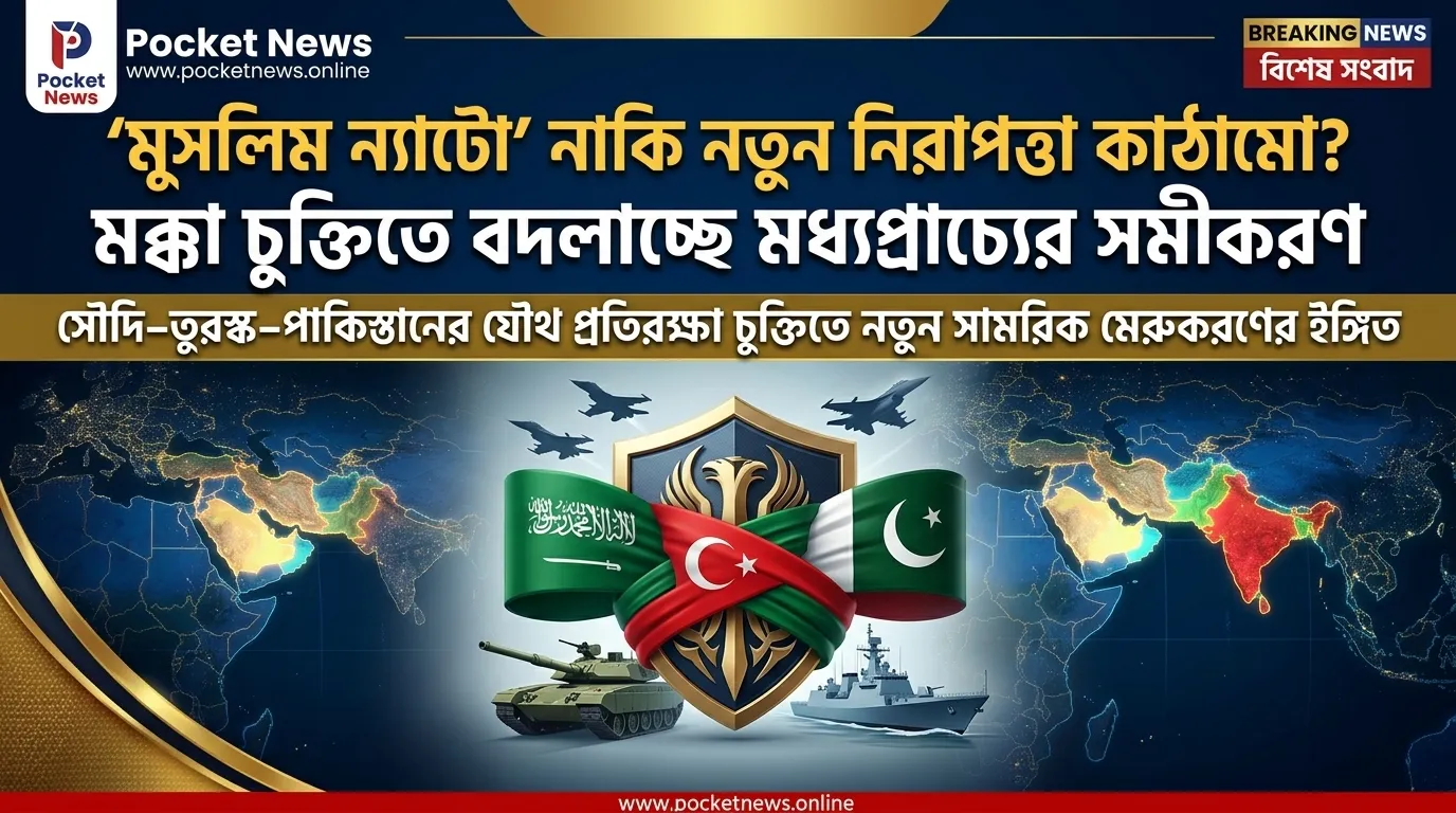 ‘মুসলিম ন্যাটো’ নাকি নতুন নিরাপত্তা কাঠামো? মক্কা চুক্তিতে বদলাচ্ছে মধ্যপ্রাচ্যের সমীকরণ ‘মুসলিম ন্যাটো’ নাকি নতুন নিরাপত্তা কাঠামো? মক্কা চুক্তিতে বদলাচ্ছে মধ্যপ্রাচ্যের সমীকরণ